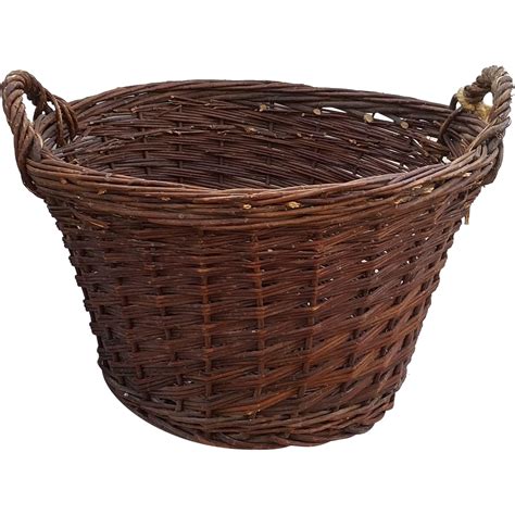 Vintage French Willow Gathering Basket from nobiliantiques on Ruby Lane