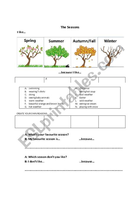 The Seasons Esl Worksheet By Teachercharlie