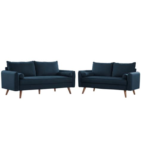 Revive Upholstered Fabric Sofa And Loveseat Set Azure By Modway