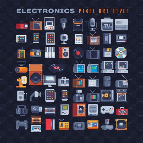Get inspired by our community of talented artists. Electronics pixel art icons set. | Pre-Designed ...