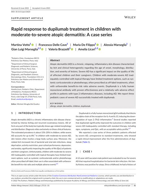 Pdf Rapid Response To Dupilumab Treatment In Children With Moderate