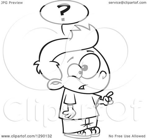 Cartoon Clipart Of A Black And White Inquisitive Boy Asking A Question Royalty Free Vector