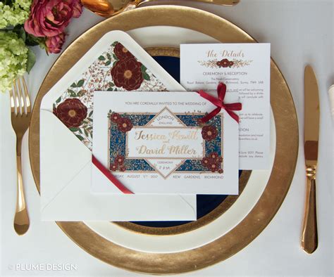 A floral, jewel tone wedding invitation suite inspired by art and craft