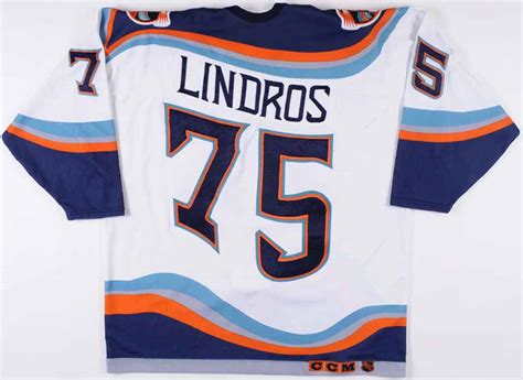 Submitted 1 year ago by psta34. 1995-96 Brett Lindros New York Islanders Game Worn Jersey - Fisherman Logo - Photo Match ...