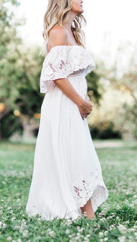 Maternity Solid White Lace Off Shoulder Dress Photoshoot Dress Lace