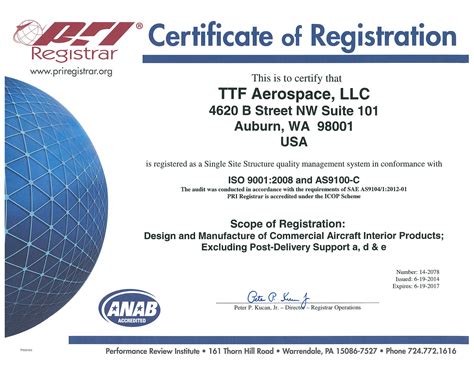 Ttf Aerospace Receives As9100 Certification