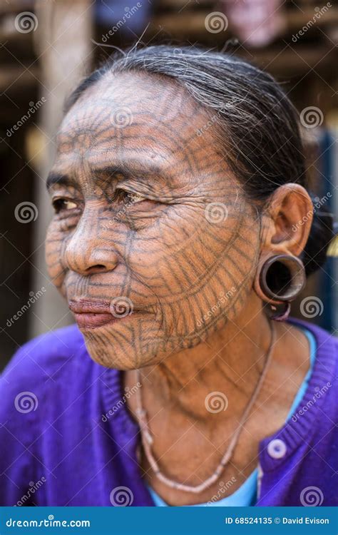 Tattooed Faced Chin Tribe Woman Myanmar Editorial Image Image Of