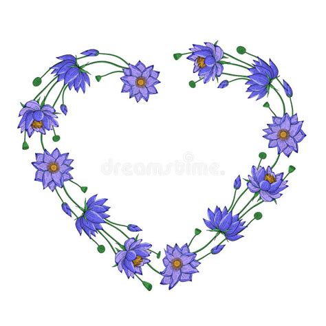 Wreath From Lotus Flowers Floral Heart Shaped Decoration Border Stock