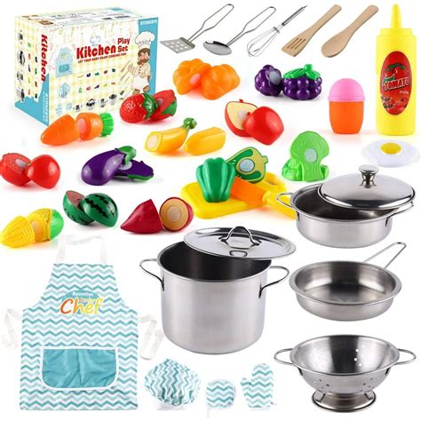 35 Pcs Kitchen Pretend Play Accessories Toyscooking Set With Stainless