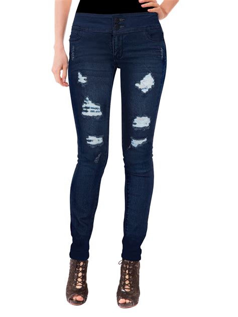 Hybrid And Company Women Butt Lift 3 Button High Wide Waist Stretch Denim Skinny Jeans Effortless