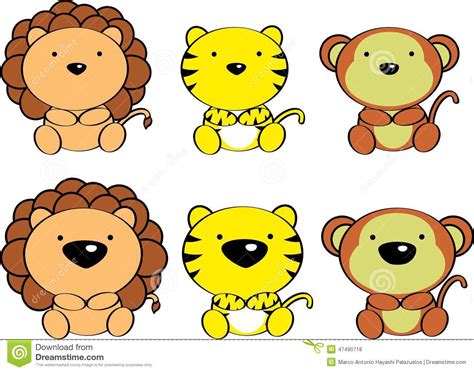 Cute Baby Animals Cartoon Set4 Stock Vector Illustration