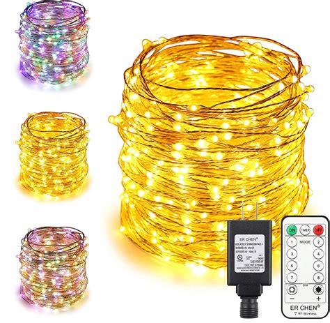 Erchen Dual Color Led String Lights 100 Ft 300 Leds Plug In Silvery