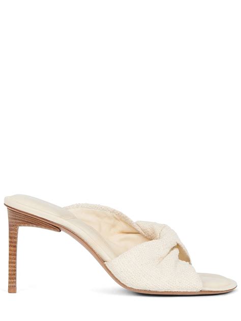 jacquemus bagnu twisted strap cotton and leather mules in white modesens