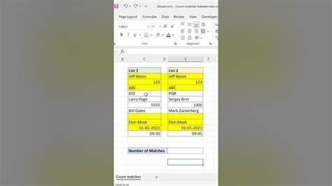 Count Matches Between Two Columns In Excel Youtube