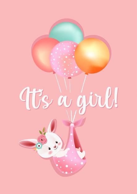 Premium Vector Its A Girl Baby Shower Greeting Card