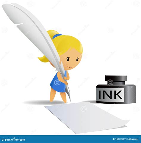 Cartoon Chibi Girl Write By Feather Pen Royalty Free Stock Photography