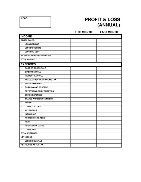 Profit And Loss Form Free Printable Printable Forms Free Online
