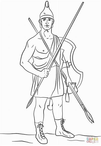 Coloring Greek Ancient Pages Soldier Warrior Greece