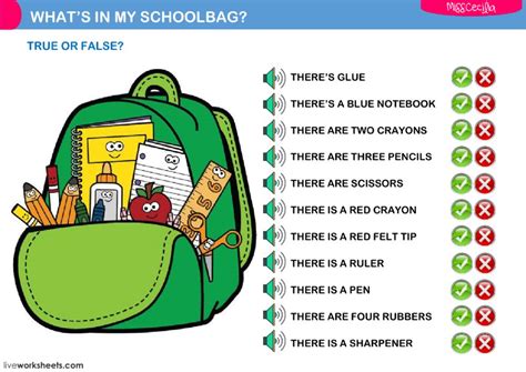 Whats In My Schoolbag Interactive Worksheet