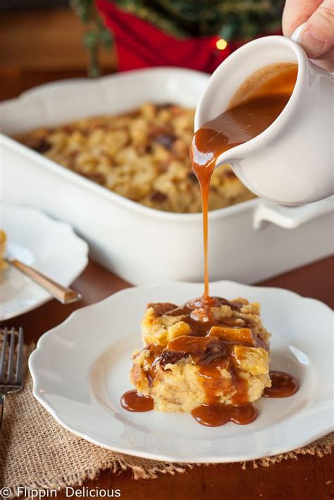 This Easy Gluten Free Eggnog Bread Pudding With Bourbon Caramel Sauce