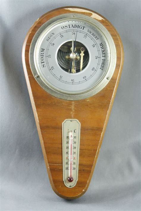 Vintage Barometer Sweden Regn Ostadigt Vackert Brass In Wood Mount