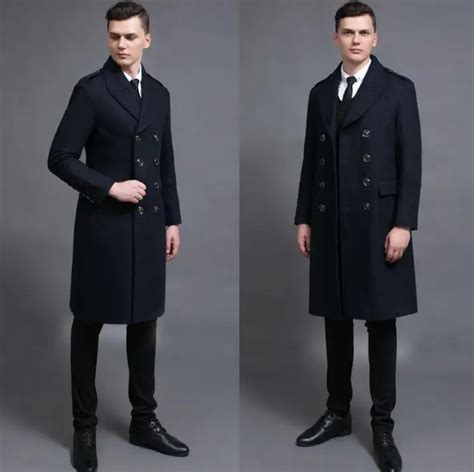 double breasted casual woolen coat men trench coats long sleeves overcoat mens cashmere coat
