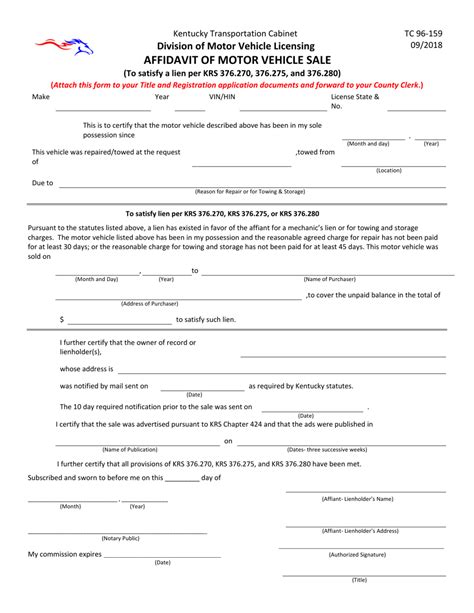 Affidavit Sale Of Motor Vehicle