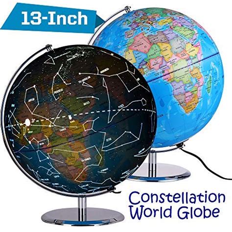 Zueda 13 Inch Cartography Illuminated World Globe Desktop Led Star