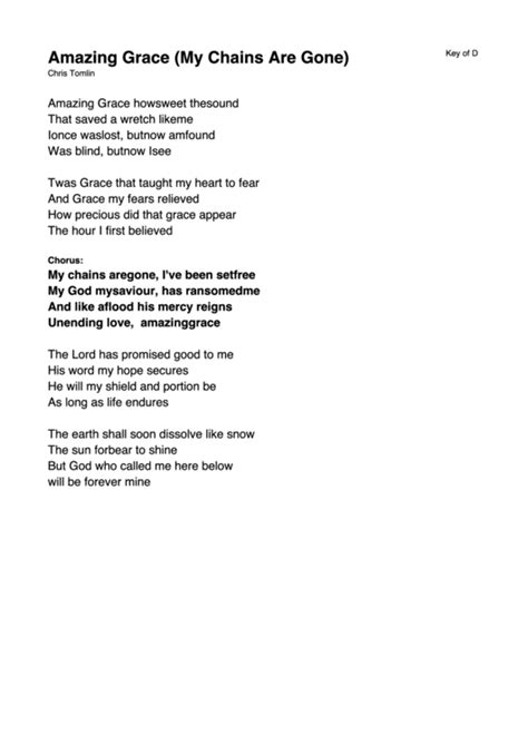 Printable Lyrics To Amazing Grace