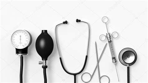 Various Medical Equipment Isolated On White Background Stock Photo By