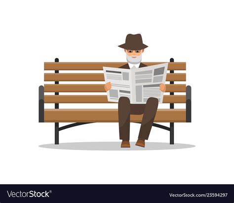 Old Man Reading Newspaper On Bench Isolated Vector Image