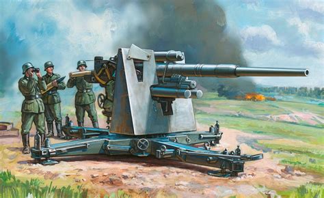 German 88mm Flak 3637 Painting Art Cannon Soldiers German Hd