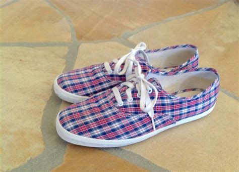Keds Plaid Sneakers Lace Up Canvas Red White Blue Tennis Shoes Etsy