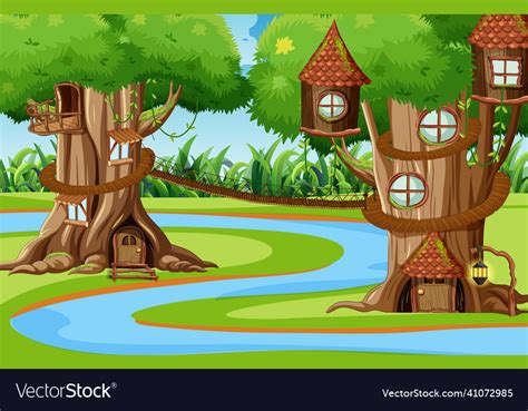 Fantasy Tree House In The Forest Royalty Free Vector Image