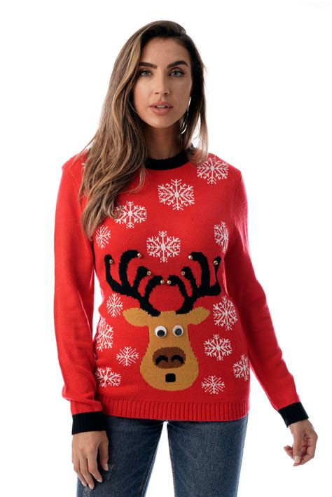Followme Womens Ugly Christmas Sweater Sweaters For Women Red Snowflake Reindeer Large