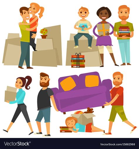 Home Move People Moving From House Flat Royalty Free Vector