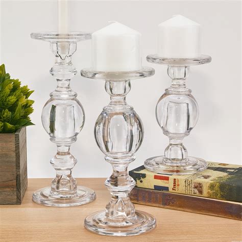 12 Pcs Baluster Glass Candlestick Pillar And Taper Candle Holder Set Of