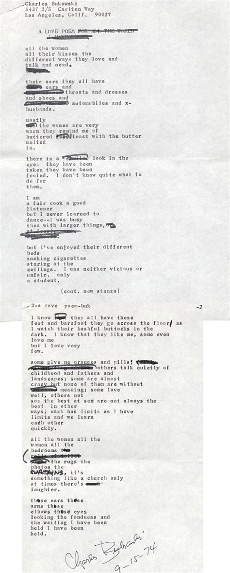 Charles Bukowski Manuscript A Love Poem