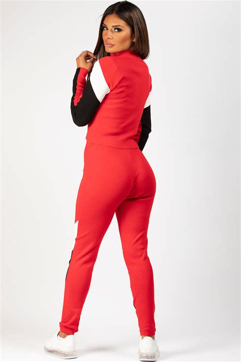 Red Zip Front Loungewear Set With Side Stripe – Styledup.co.uk