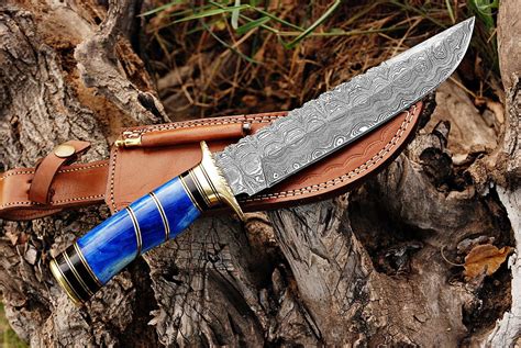 Damascus Bowie Knife Hunting Bowie Knife Custom Hand Made Damascus