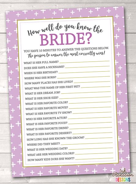 Purple Crosses How Well Do You Know The Bride Printable Bridal Shower