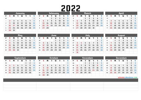 2022 Year Calendar Printable Free Pdf