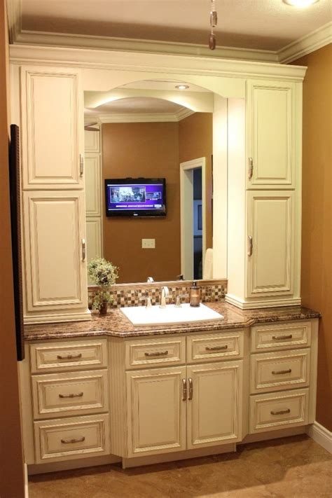 Double vanities are heroes for anyone who shares a bathroom. Bathroom Vanities With Linen Towers | Bathroom linen cabinet, Small bathroom vanities, Bathroom ...