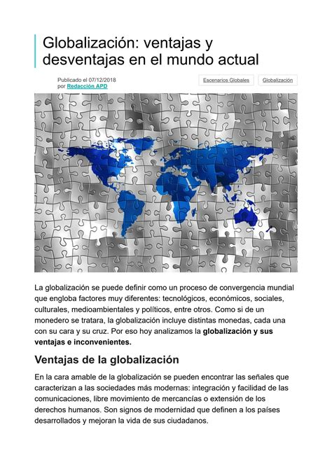 SOLUTION Globalizaci N Ventajas Y Desventajas En El Mundo Actual Apd
