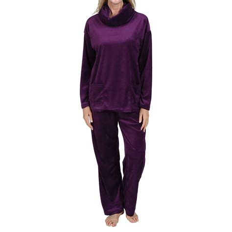 Catalog Classics Womens Pajamas Set Cowl Neck Velour Fleece Pjs For Women Set Purple 2x