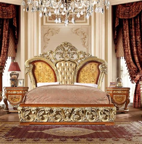 Luxury King Bedroom Set 3 Psc Gold Curved Wood Homey Design Hd 8024