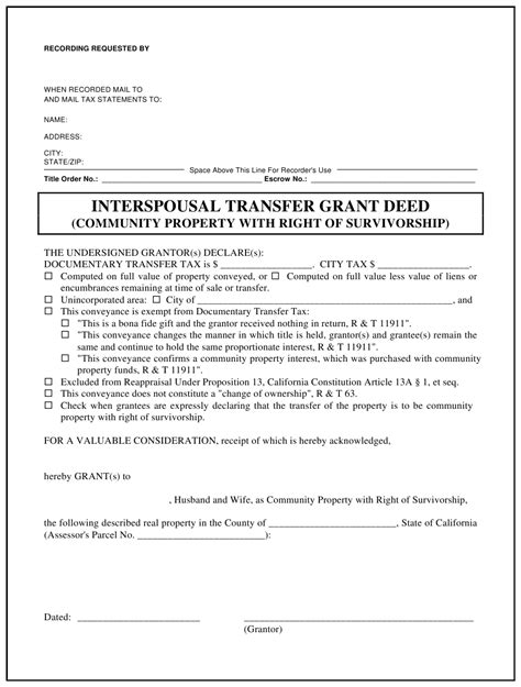 California Interspousal Transfer Grant Deed Form