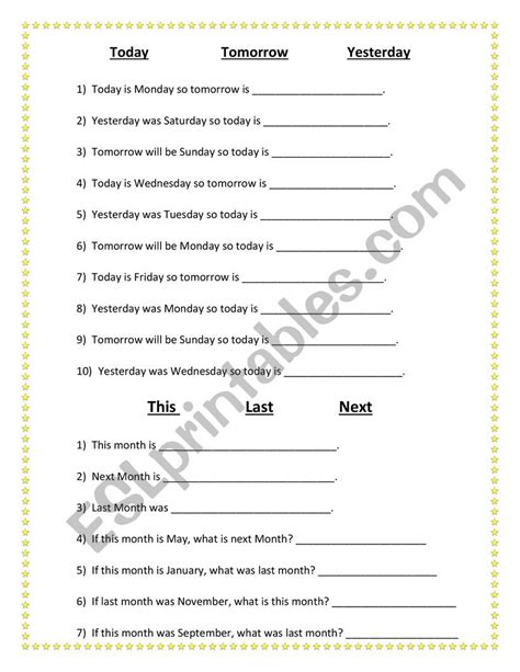 Today Tomorrow Yesterday Esl Worksheet By Karlaaguilar