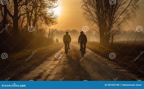 The Freedom of the Open Road, Cyclists on a Sunset Road - Back View