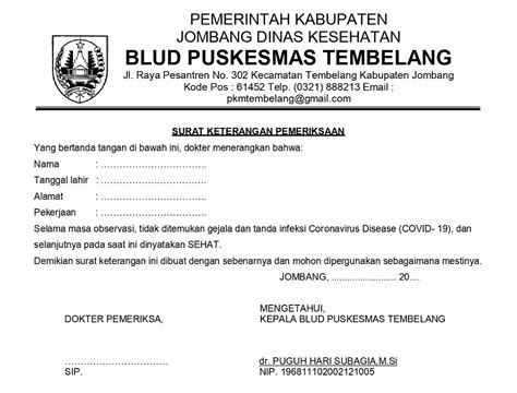 Contoh Surat Keterangan Sehat Dari Klinik - Nusagates